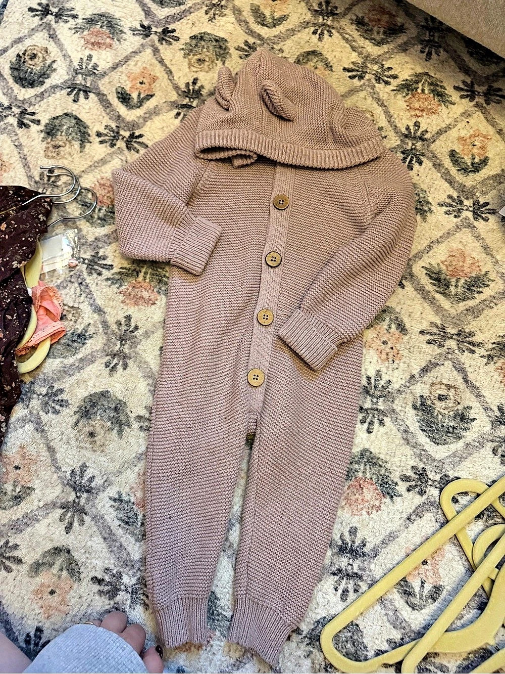 Jamie Kay Hooded Knit Footie in Pink Like New